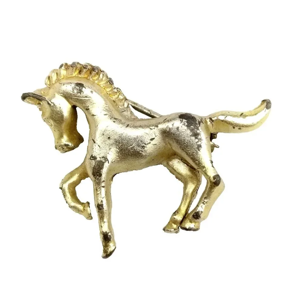 Vintage Gold Tone Horse Brooch Equestrian Style Textured Mane Pin